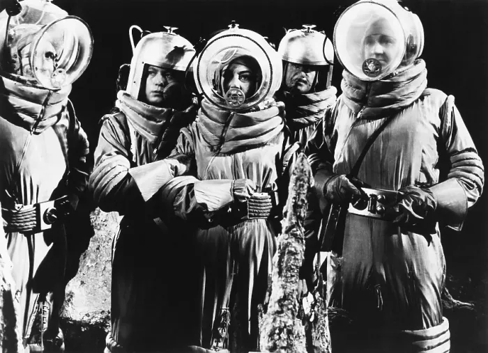 Framed Print : CAT-WOMEN OF THE MOON, from left, Victor Jory, William Phipps, Marie Winsdor, Douglas Fowley, Sonny Tufts, 1953