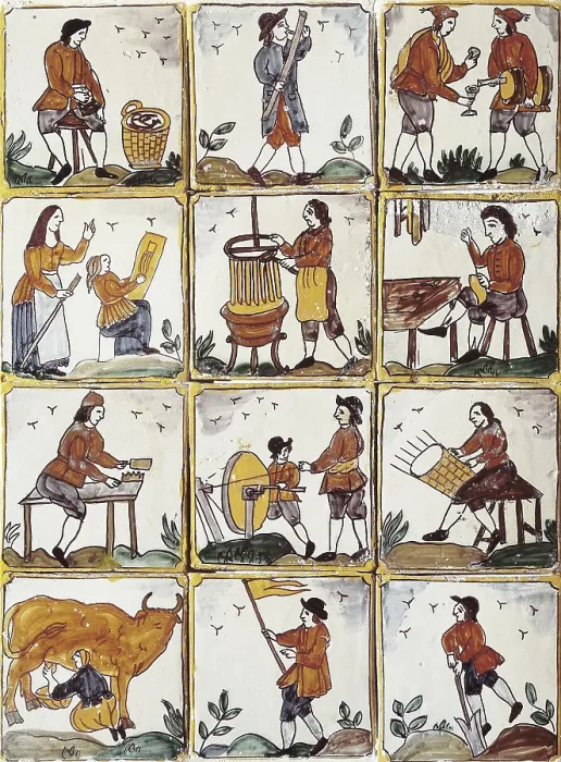 Framed Print : Catalan glazed tile depicting jobs (17th-18th c.). Ceramics. AISA / Everett Collection**US SALES ONLY**