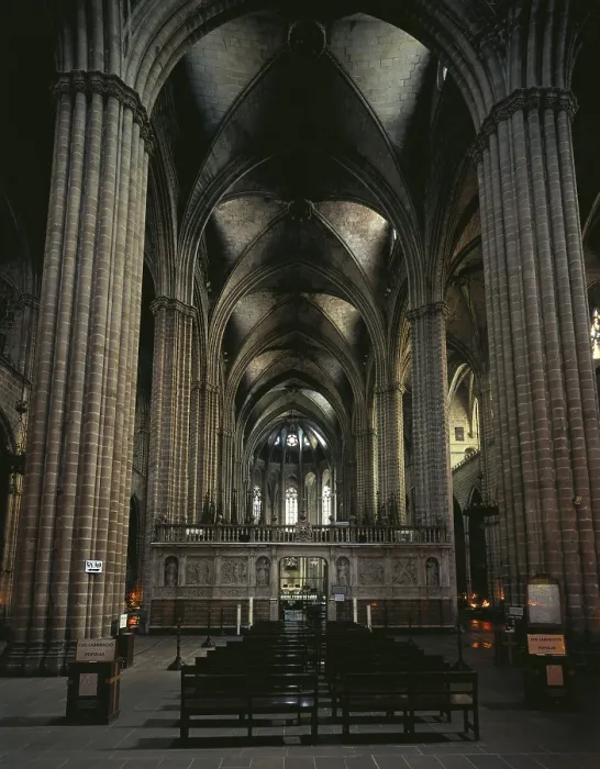 Framed Print : Cathedral of Barcelona. 13th-14th c. SPAIN. Barcelona. Cathedral. Central nave towards the altar. Gothic art. Architecture. AISA / Everett Collection**US SALES ONLY**