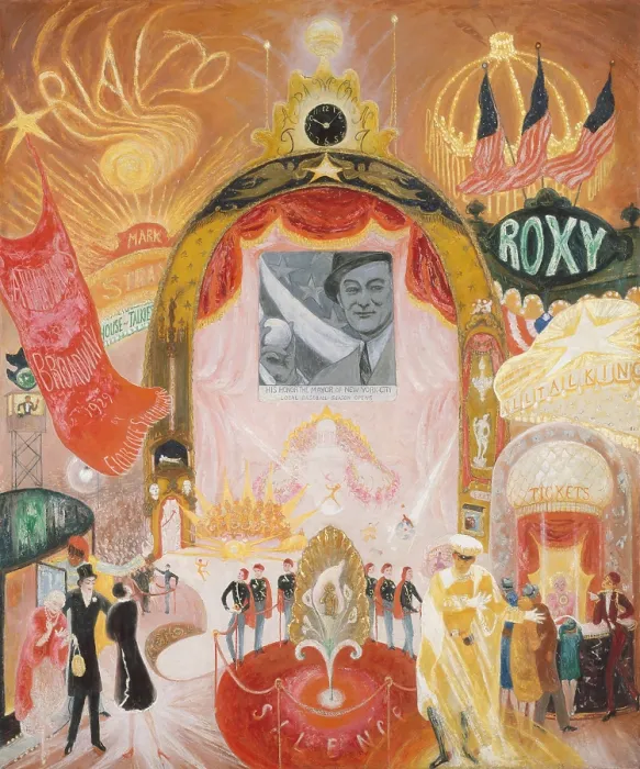 Framed Print : CATHEDRALS OF BROADWAY, by Florine Stettheimer, 1929, American painting, oil on canvas. Fanciful painting of neon-lit theaters, offering movies and theatrical performances Framed Print : CATHEDRALS OF BROADWAY, by Florine Stettheimer, 1929, American painting, oil on canvas. Fanciful painting of neon-lit theaters, offering movies and theatrical performances