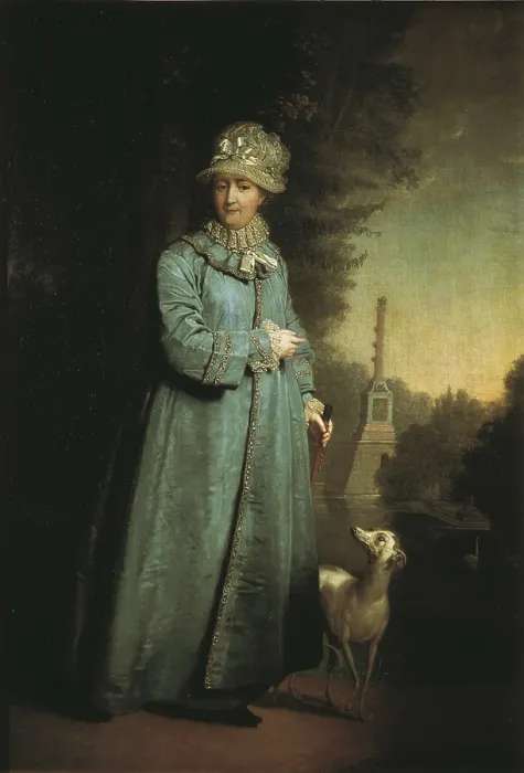 Framed Print : CATHERINE II 'the Great' (1729-1796). Portrait of the Empress promenading in the Park at Tsarkoye Selo. Oil on canvas. RUSSIA. Moscow. Tretyakov Gallery