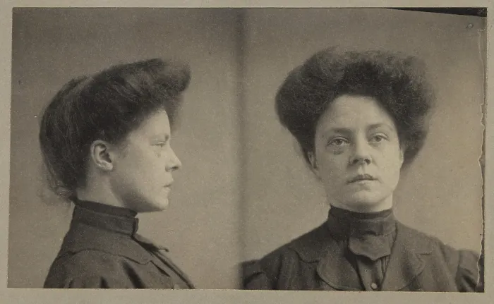 Framed Print : Catherine O'Neill, police mug shot Photograph mounted on identification card from Detective Bureau, Police Department, New York City, New York, 1906