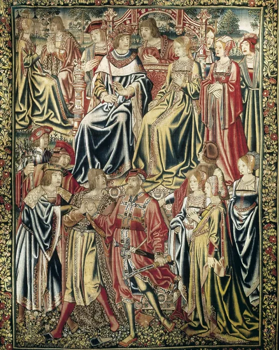 Framed Print : Catholic Monarchs (15-16th century). Wedding of the Catholic Monarchs held in Valladolid (1469). Tapestry. SPAIN. CATALONIA. Lerida. New Cathedral