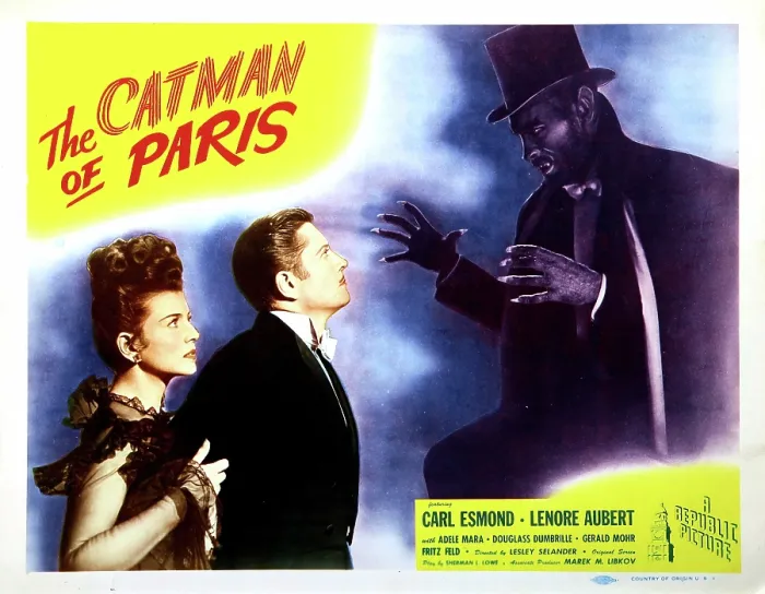 Framed Print : THE CATMAN OF PARIS, from left, Lenore Aubert, Carl Esmond, Robert Wilke, 1946