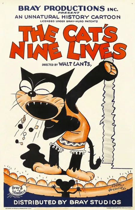 Framed Print : THE CAT'S NINE LIVES, cartoon animation poster art, 1926