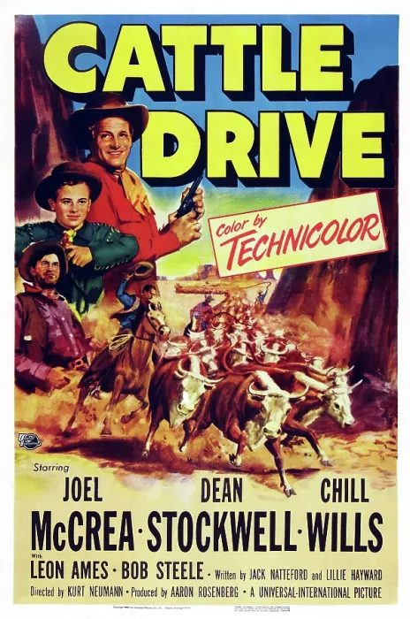 Framed Print : CATTLE DRIVE, US poster art, from top left: Joel McCrea, Dean Stockwell, Chill Wills, 1951