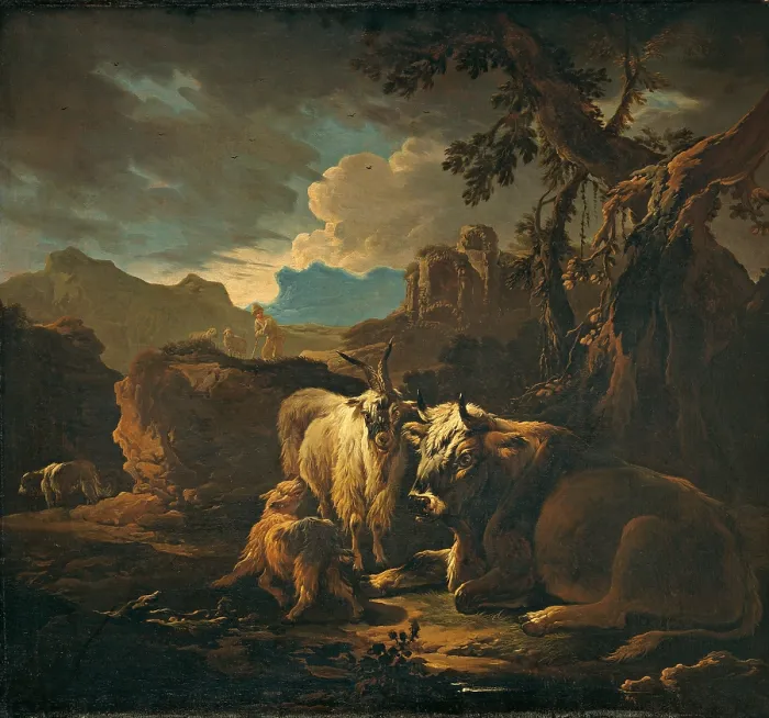 Framed Print : Cattle and Goats in a Landscape, by Anonymous related to Philipp Peter Roos also called Rosa from Tivoli, ca Framed Print : Cattle and Goats in a Landscape, by Anonymous related to Philipp Peter Roos also called Rosa from Tivoli, ca