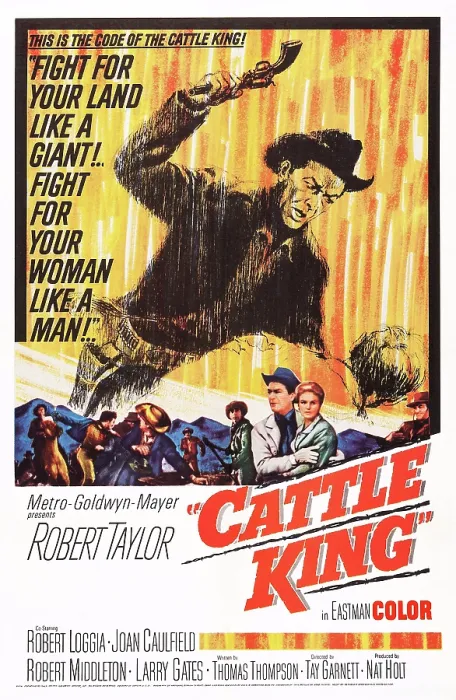Framed Print : CATTLE KING, (aka CATTLE KING OF WYOMING), top: Robert Taylor, bottom l-r: Robert Taylor, Joan Caulfield on poster art, 1963
