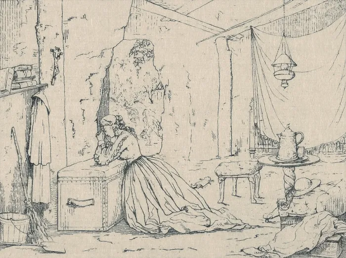 Framed Print : CAVE LIFE IN VICKSBURG DURING THE SIEGE, by Adalbert John Volck, etching, 1863