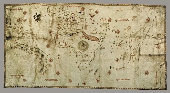 Framed Print : The Caverio Map or Caveri Map, circa 1505. This map was one of the primary sources used to make the WaldseemUller map. Miniature Painting. FRANCE. Paris. National Library. - J Framed Print : The Caverio Map or Caveri Map, circa 1505. This map was one of the primary sources used to make the WaldseemUller map. Miniature Painting. FRANCE. Paris. National Library. - J