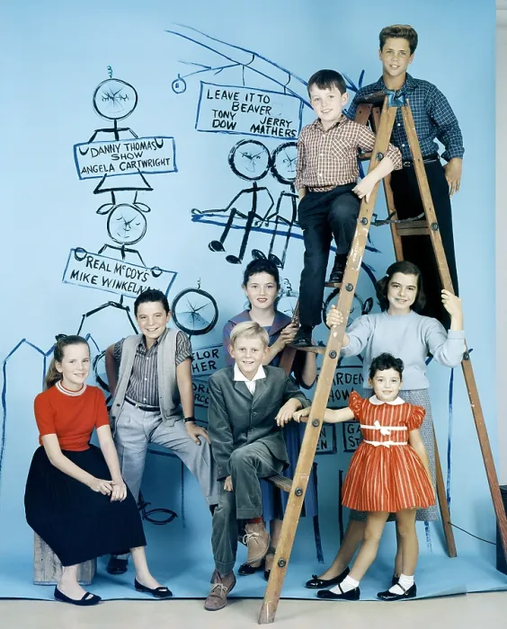 Framed Print : CBS child stars, from left, Karen Green (THE EVE ARDEN SHOW), Michael Winkelman (blond boy, THE REAL McCOYS), Noreen Corcoran (BACHELOR FATHER)