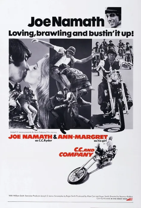 Framed Print : C.C. AND COMPANY, US poster art, left insert: Joe Namath, Ann-Margret; center and right insert: Joe Namath, 1970