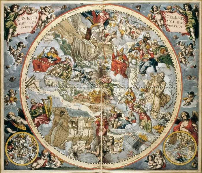 Framed Print : CELLARIUS, Andreas (1596-1665). Atlas Coelestis seu Harmonia Macrocosmica. 1661. Page 22. 'Coeli stellati christiani Haemisphaerium prius' Framed Print : CELLARIUS, Andreas (1596-1665). Atlas Coelestis seu Harmonia Macrocosmica. 1661. Page 22. 'Coeli stellati christiani Haemisphaerium prius'
