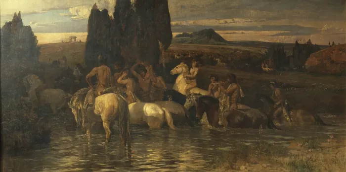 Framed Print : Centaurs (Centauri), by Henry Colemann, 1895, 19th Century, oil on canvas, 223 x 449 cm - Whole artwork view