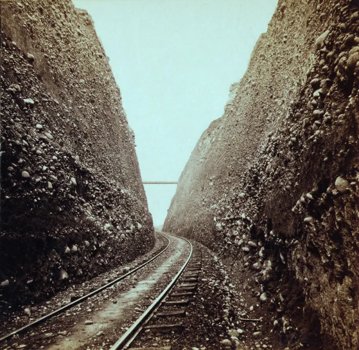 Framed Print : Central Pacific Railroad's Bloomer Cut was 800 feet long and had sixty-three foot high walls