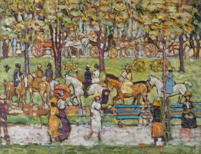 Framed Print : CENTRAL PARK, by Maurice Brazil Prendergast, 1914-15, Canadian-American painting, oil on canvas. This is a classic of the artist's personal style