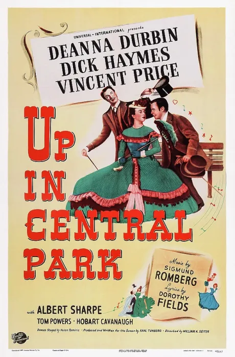 Framed Print : UP IN CENTRAL PARK, US poster art, top, from left: Vincent Price, Deanna Durbin, Dick Haymes, 1948