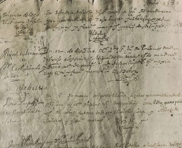 Framed Print : CERVANTES SAAVEDRA, Miguel de (1547-1616). Miguel de Cervantes and Catalinia de Salazar y Palacios marriage certificate (12th December 1584). SPAIN. Esquivias. Parish Church