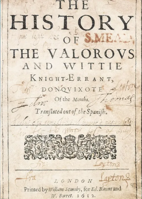 Framed Print : CERVANTES SAAVEDRA, Miguel de (1547-1616). 'The History of the Valorous and Wittie Knight-Errant Don Quixote'. First English edition of Don Quixote. London (1612) Framed Print : CERVANTES SAAVEDRA, Miguel de (1547-1616). 'The History of the Valorous and Wittie Knight-Errant Don Quixote'. First English edition of Don Quixote. London (1612)