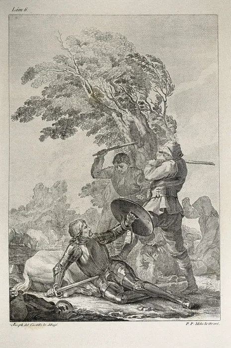 Framed Print : CERVANTES SAAVEDRA, Miguel de (1547-1616). Illustration of 'The Ingenious Gentleman Don Quixote of La Mancha' (first part, chapter 15). Etching. SPAIN. Barcelona