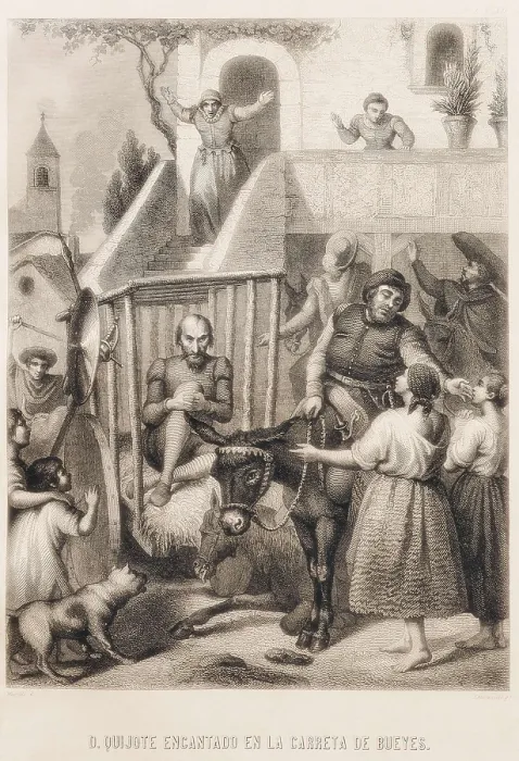 Framed Print : CERVANTES SAAVEDRA, Miguel de (1547-1616). 'D. Quixote delighted in the ox cart'. Etching. AISA / Everett Collection**US SALES ONLY**