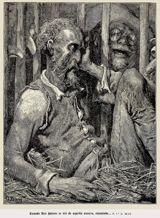 Framed Print : CERVANTES SAAVEDRA, Miguel de (1547-1616). Illustration of chapter 47, first part. Etching. SPAIN. Barcelona. Biblioteca de Catalunya (National Library of Catalonia)