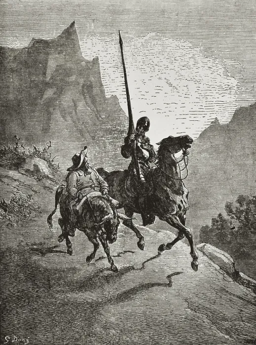 Framed Print : CERVANTES SAAVEDRA, Miguel de (1547-1616); Dore, Paul Gustave (1832-1883). Don Quixote. 1863. Don Quixote with Sancho Panza. Etching. SPAIN. Madrid. National Library