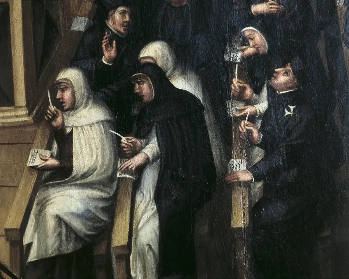 Framed Print : CERVERA, Martin de (2nd half 16 c.-1st half 17 c.). University classroom. 1614. Detail depicting the students, dressed in religious habits Framed Print : CERVERA, Martin de (2nd half 16 c.-1st half 17 c.). University classroom. 1614. Detail depicting the students, dressed in religious habits