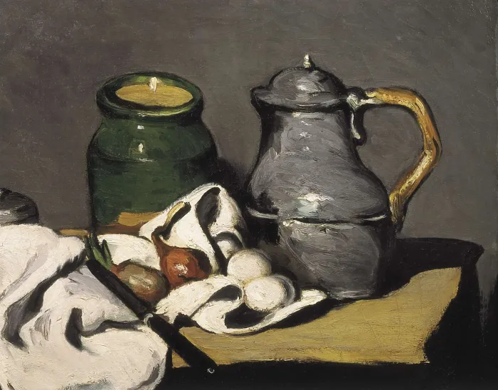 Framed Print : CEZANNE, Paul (1839-1906). Still Life with a Kettle. 1869. Right detail. Post-Impressionism. Oil on canvas. FRANCE. Paris. Muse d'Orsay (Orsay Museum)