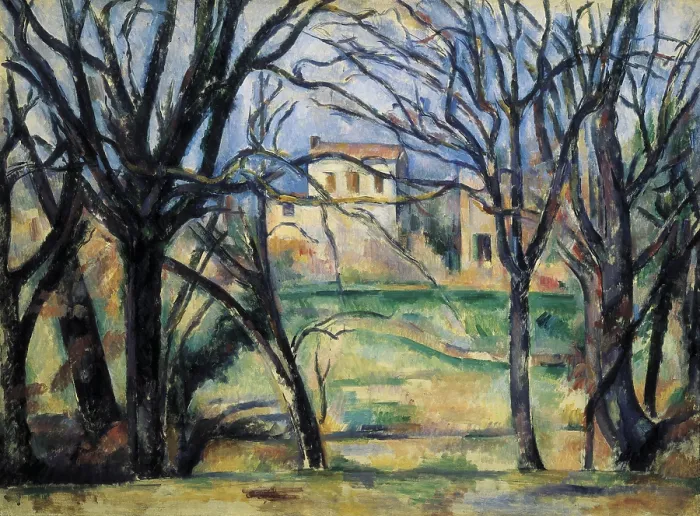 Framed Print : CEZANNE, Paul (1839-1906). Trees and Houses. 1885. Post-Impressionism. Oil on canvas. FRANCE. Paris. Orangerie Museum. AISA / Everett Collection**US SALES ONLY**