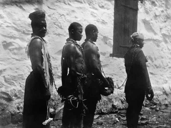 Framed Print : Chain gang of convicts in Monrovia Liberia. Ca. 1895