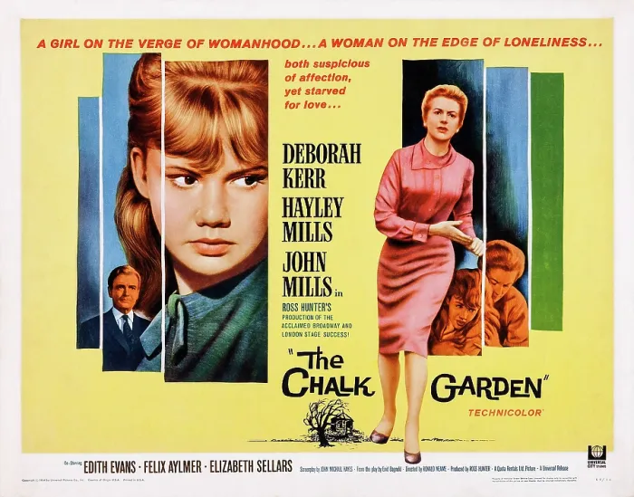 Framed Print : THE CHALK GARDEN, US lobbycard, from left: John Mills, Hayley Mills, Deborah Kerr, 1964