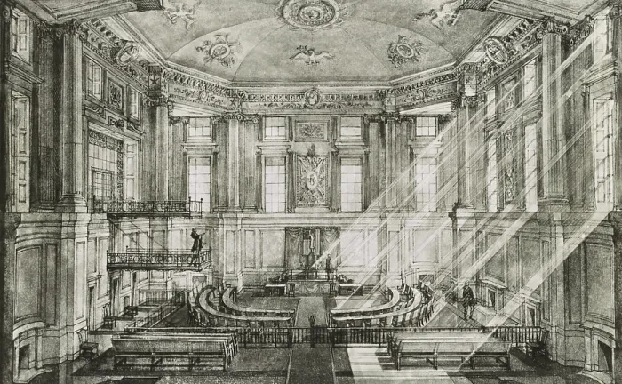 Framed Print : Chamber of the House of Representatives at Federal Hall, New York City. Drawing by William Hindley, ca. 1930s (BSLOC_2020_2_124)