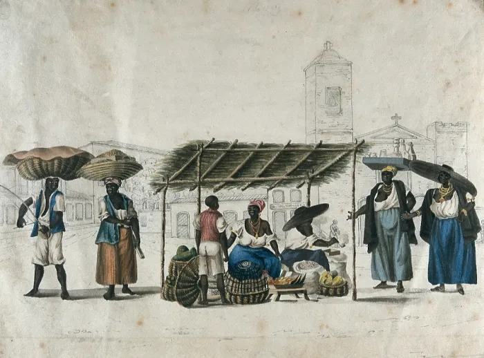 Framed Print : CHAMBERLAIN, Henry (1796-1844). Fruit sellers in Lapa. 1819 - 1820. Market in Lapa quarter, Rio de Janeiro. Watercolour. BRAZIL. Sao Paulo. Sao Paulo Museum of Art