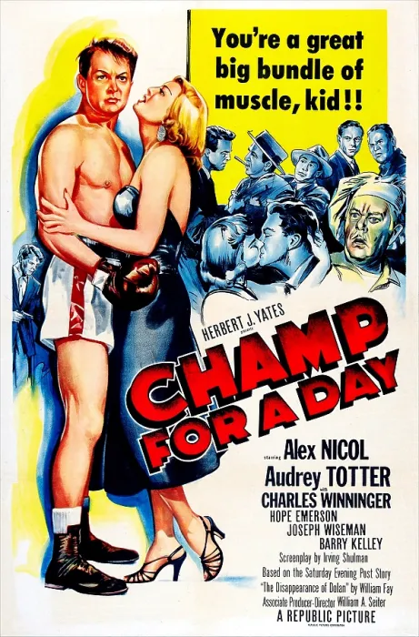 Framed Print : CHAMP FOR A DAY, US poster, from left: Alex Nicol, Audrey Totter, 1953