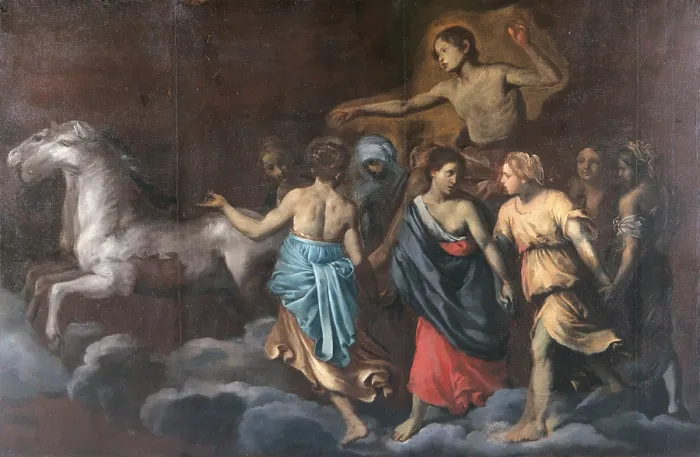 Framed Print : The Chariot of Apollo, by Simone Cantarini known as il Pesarese, 1647 - 1648 about, 17th Century, oil on canvas, cm 188 x 277 - Italy, Emilia Romagna, Bologna Framed Print : The Chariot of Apollo, by Simone Cantarini known as il Pesarese, 1647 - 1648 about, 17th Century, oil on canvas, cm 188 x 277 - Italy, Emilia Romagna, Bologna