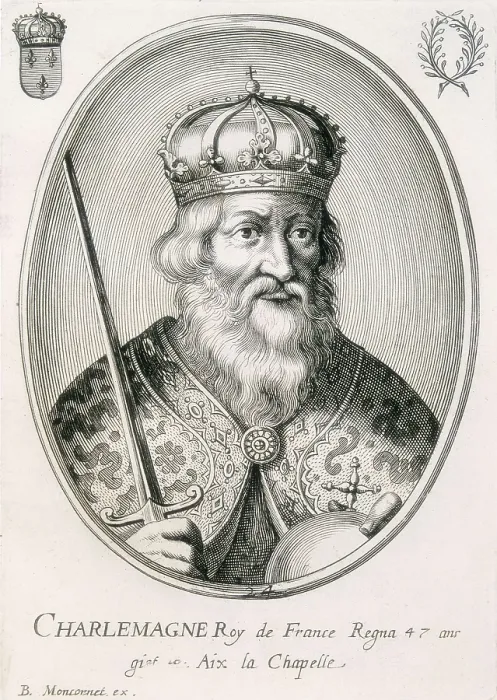 Framed Print : CHARLEMAGNE or CHARLES I (742-814). Engraving. SPAIN. Madrid. National Library. AISA / Everett Collection**US SALES ONLY**