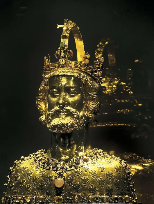 Framed Print : CHARLEMAGNE or CHARLES I (742-814). Made of enamel, gold and precious stone. Gothic art. Jewelry. GERMANY. NORTH RHINE-WESTPHALIA. Aachen. Palatine Chapel of Charlemagne