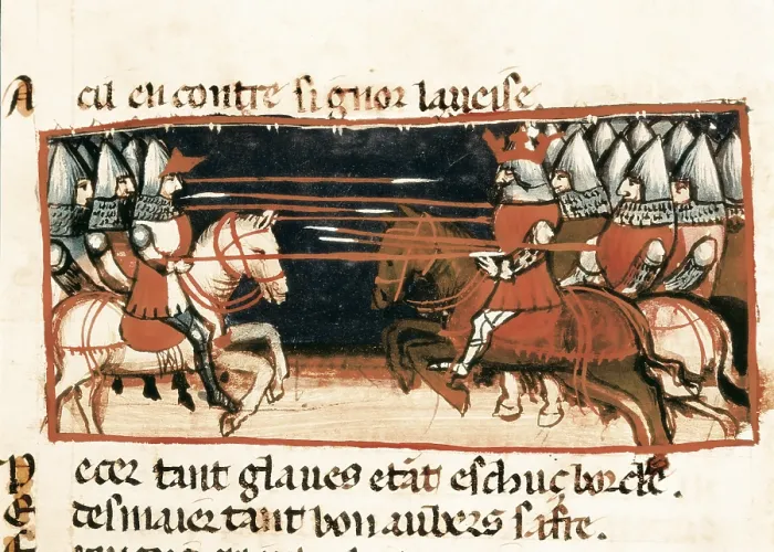 Framed Print : Charlemagne guides his knights against the enemy