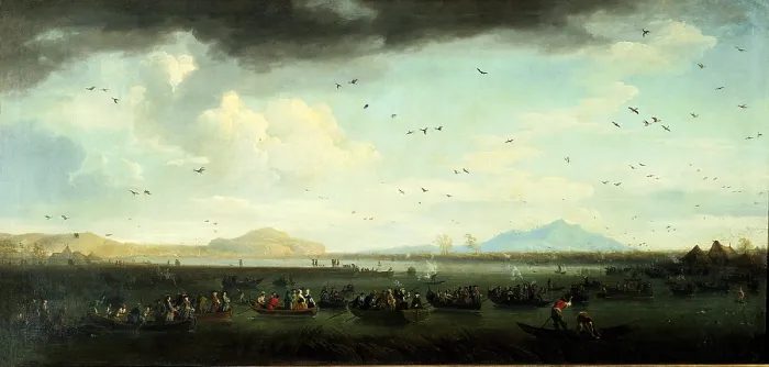 Framed Print : Charles III of Bourbons Hunting Coots on Lake Patria (Carlo di Borbone a caccia di folaghe sul lago Patria), by Claude Joseph Vernet, 1746, 18th Century