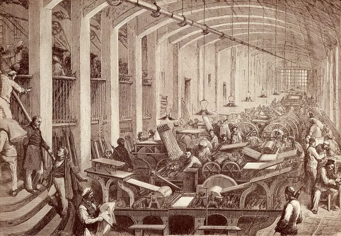 Framed Print : Charles Laure's printing press. View of the machines. Engraving. FRANCE. Paris. Musee Carnavalet (Carnavalet Museum)