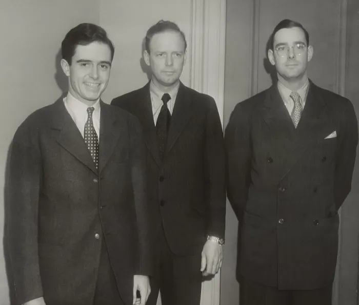 Framed Print : Charles Lindbergh with Kingman Brewster (left), chairman of the Yale News, and Richard M. Bissell