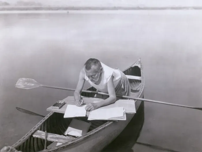 Framed Print : Charles P. Steinmetz (1865-1923), German-American mathematician and electrical engineer often worked in his canoe while boating in the upstate New York's Mohawk River