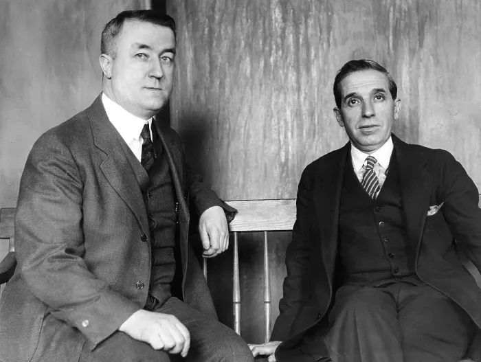 Framed Print : Charles Ponzi (right), William J. Foley (Suffolk County D.A.), circa 1927. Courtesy: CSU Archives  /  Everett Collection