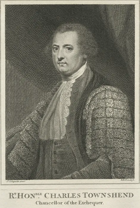 Framed Print : Charles Townshend, Chancellor of the Exchequer, established the controversial Townshend Acts, five separate acts of 1767-68 to tax, restrict trade