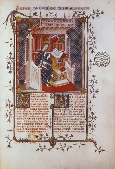 Framed Print : CHARLES V of France, called 'the Wise' (1500-1558). King of France (1364-1380), member of the Valois dynasty. Representation of Charles V in his library. Gothic art