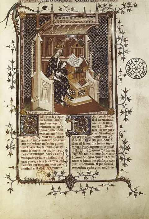 Framed Print : CHARLES V of France, called 'the Wise' (1500-1558). Representation of Charles V in his library. Gothic art. Miniature Painting. FRANCE. Paris. National Library Framed Print : CHARLES V of France, called 'the Wise' (1500-1558). Representation of Charles V in his library. Gothic art. Miniature Painting. FRANCE. Paris. National Library