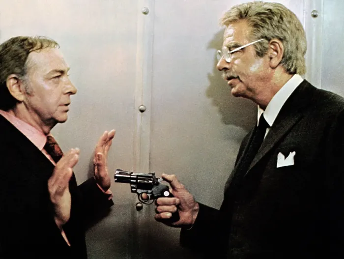 Framed Print : CHARLEY VARRICK, from left: Woodrow Parfrey, Walter Matthau, 1973
