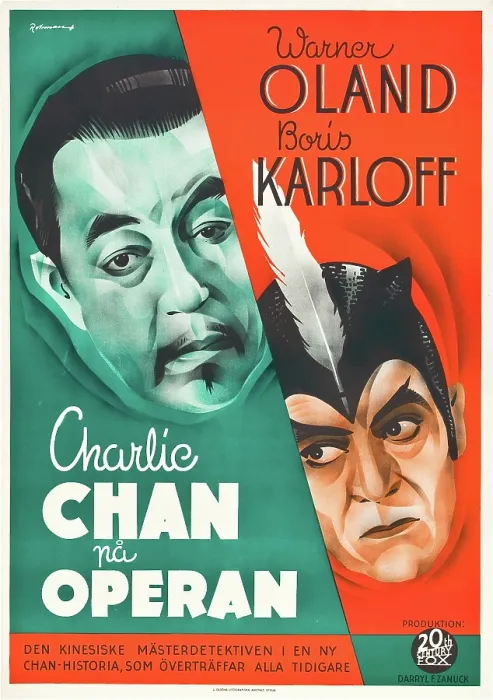 Framed Print : CHARLIE CHAN AT THE CIRCUS, (aka CHARLIE CHAN PA OPERAN), Swedish poster art, from left: Warner Oland, Boris Karloff, 1936. TM and Copyright 20th Century-Fox Film Corp