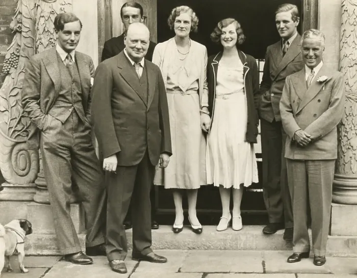 Framed Print : Charlie Chaplin with Winston Churchill and his family at Chartwell Manor Framed Print : Charlie Chaplin with Winston Churchill and his family at Chartwell Manor